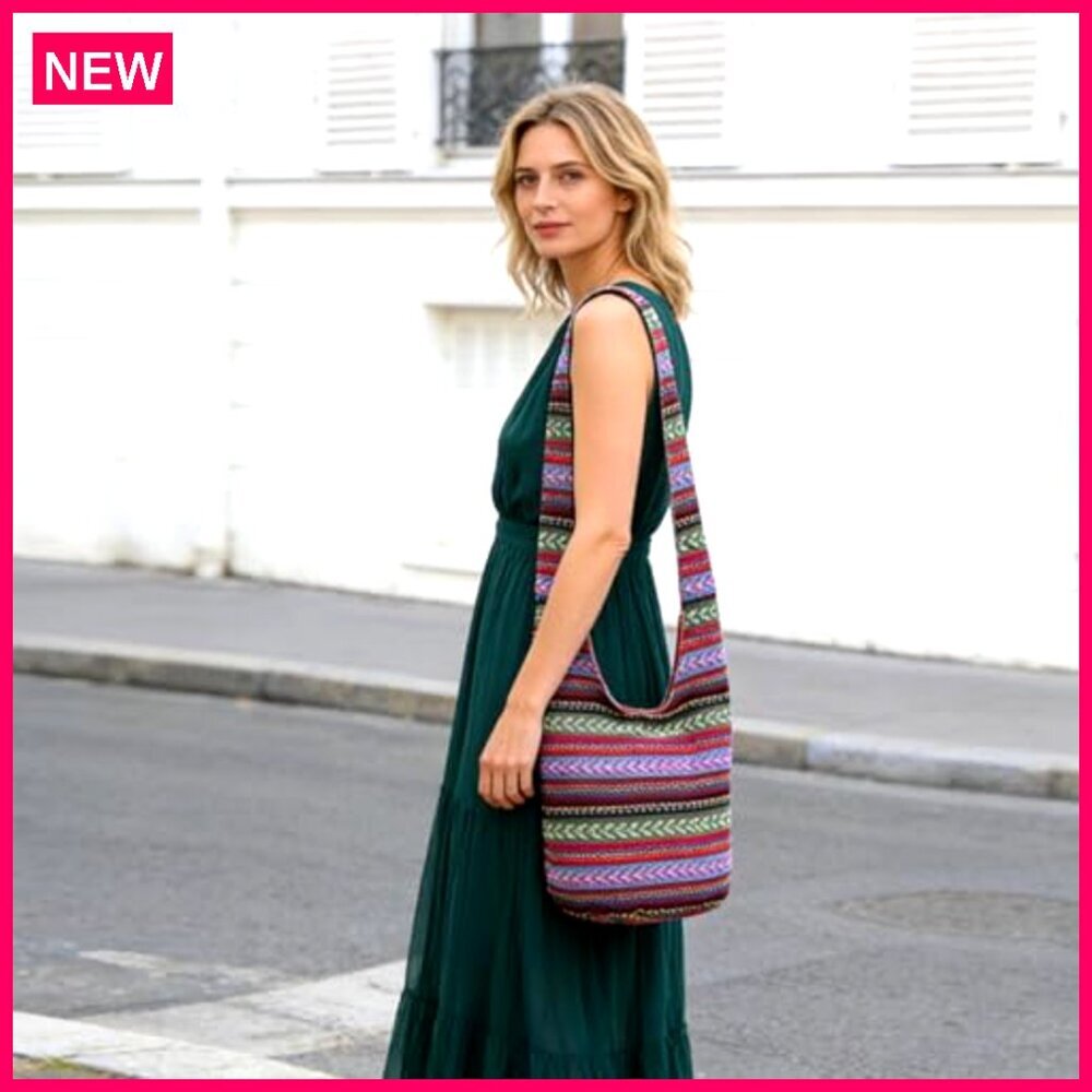 Large Canvas Hobo Bag Crossbody Shoulder Tote with Floral Embroidery - Picture 3 of 8